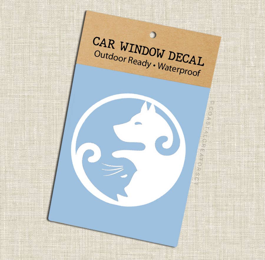 Yin Yang Dog & Cat White Vinyl Window Decal