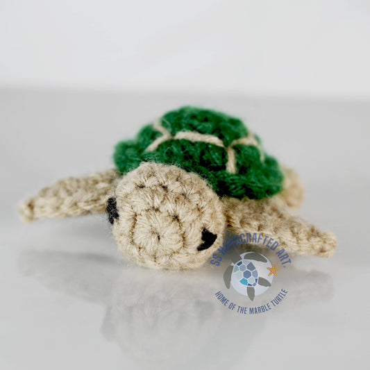 Hand Knitted Brown Green Sea Turtle 3"