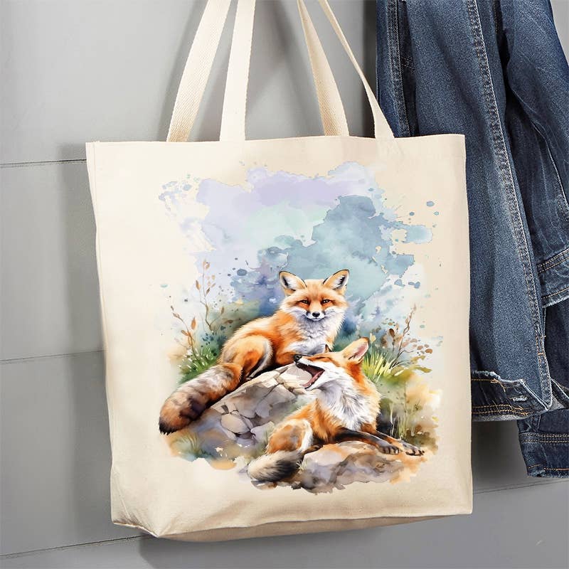 Fox Resting on Rocks Canvas Tote Bag