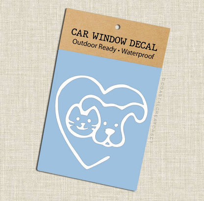 Dog & Cat Heart Outline White Vinyl Window Decal