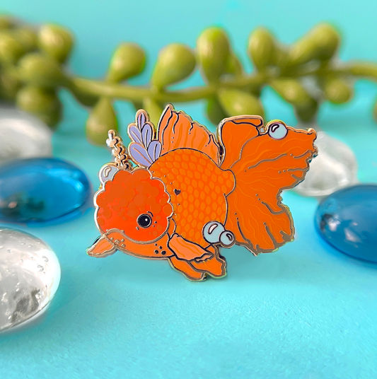 Orange Oranda Goldfish Enamel Pin