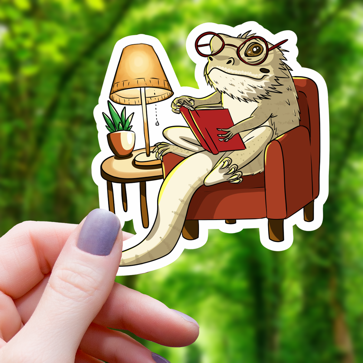 Lizard Reading A Book Sticker