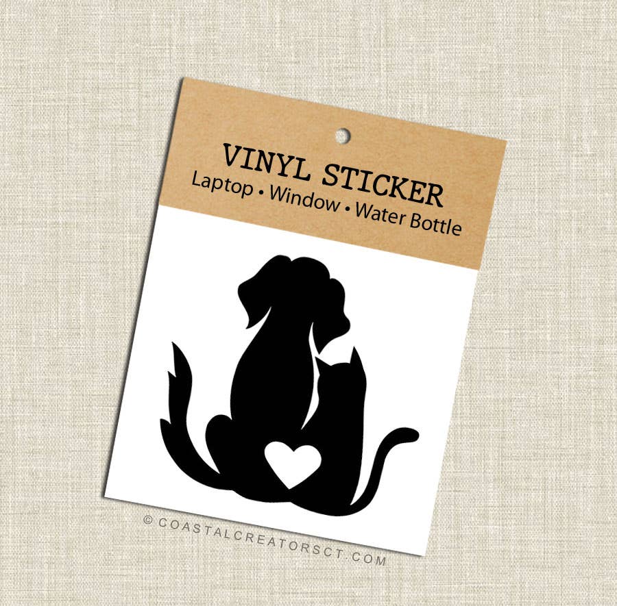 Dog Cat Heart Black Vinyl Laptop Transfer Sticker