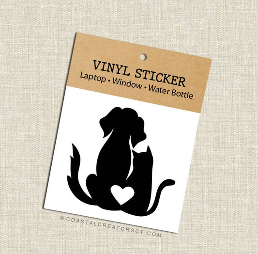 Dog Cat Heart Black Vinyl Laptop Transfer Sticker