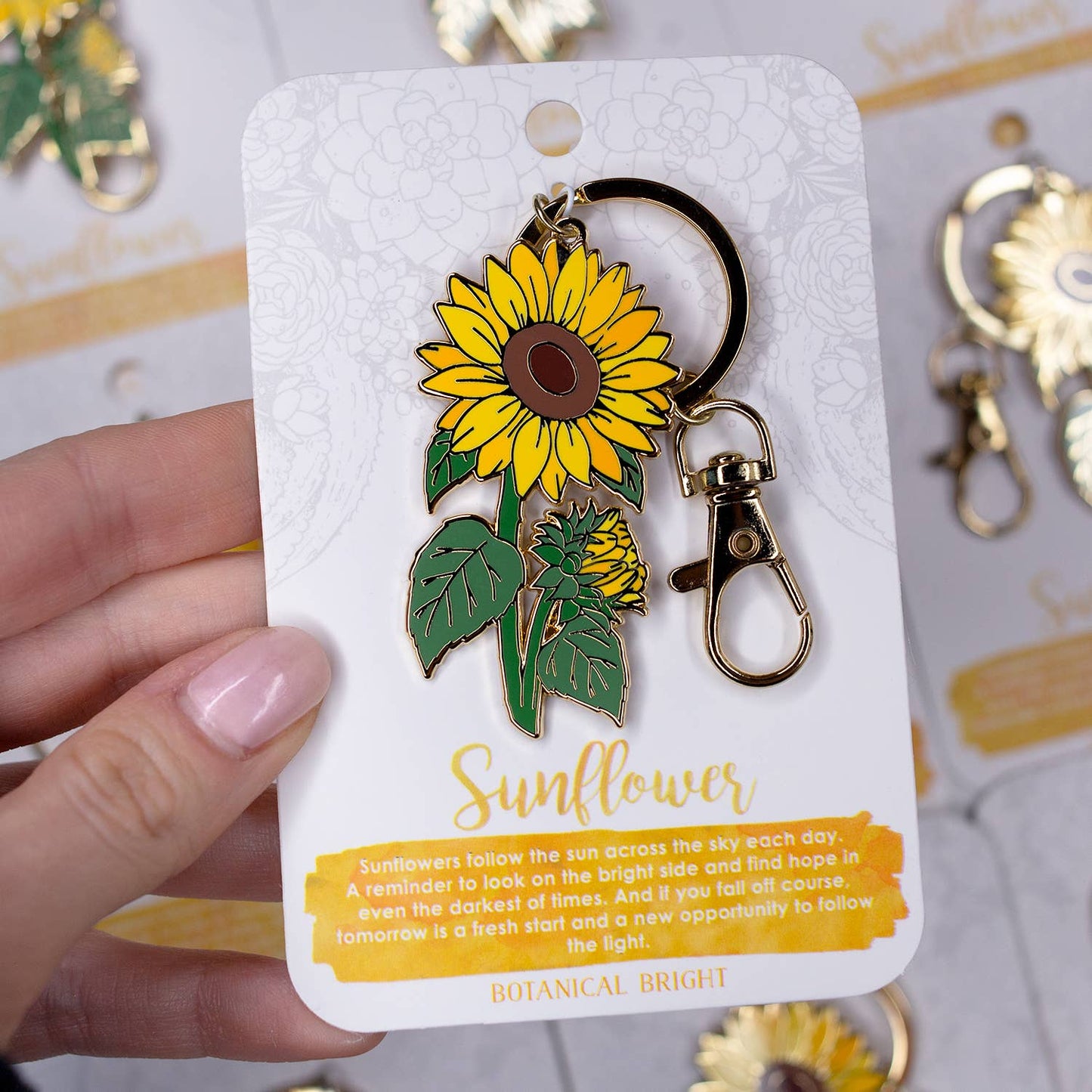 Sunflower Enamel Keychain with Key Clip