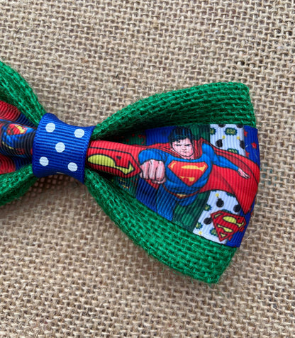 Superman On Green Burlap Bowtie