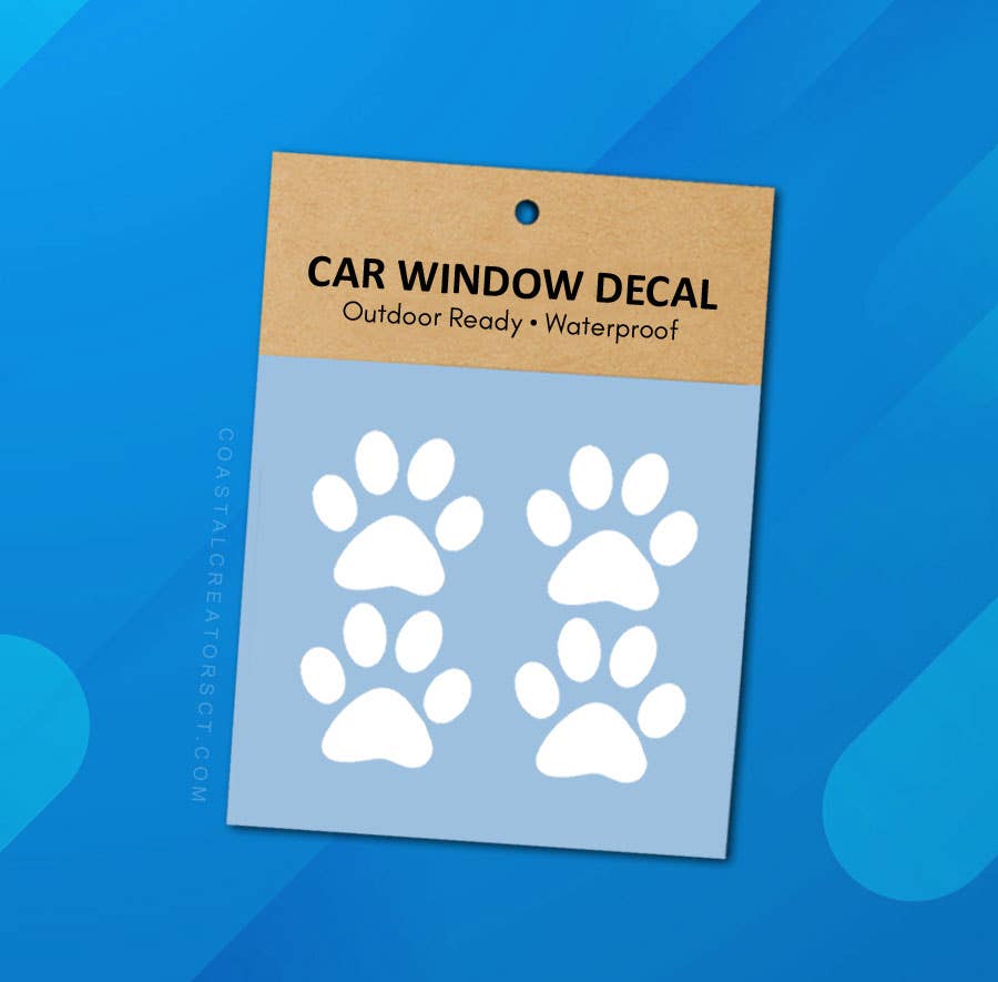 4-Pk White Dog Cat Paw Vinyl Window Decals