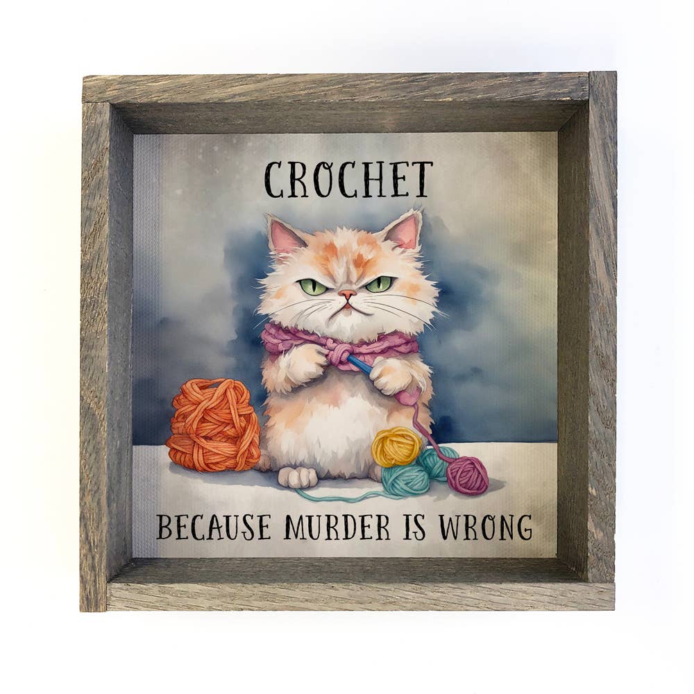 Crochet Cat Canvas Art - Wood Framed Wall Art